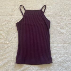 Purple Ribbed High Neck Tank Top
